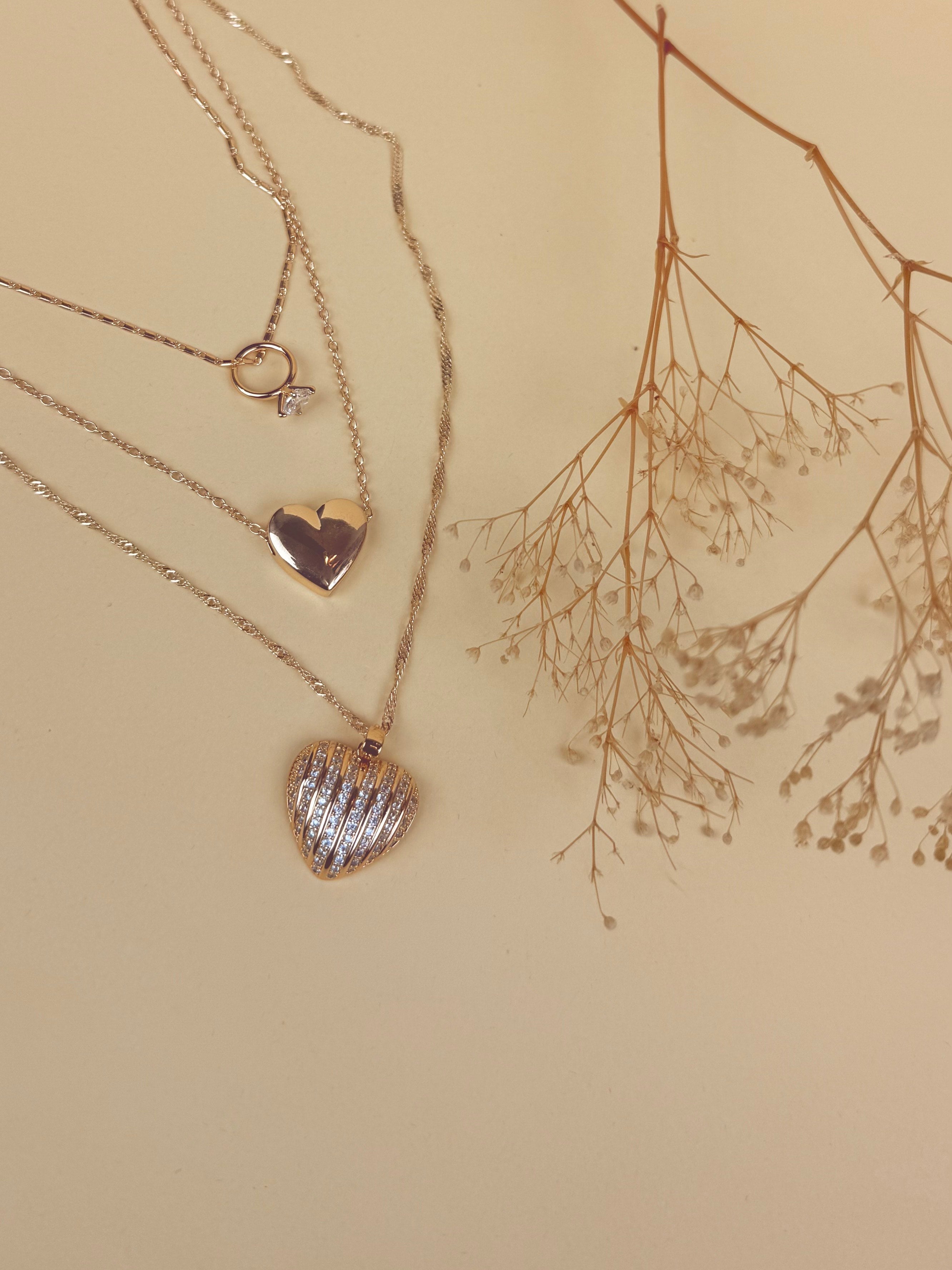 3-Piece Gold Layered Necklace Set – Hearts